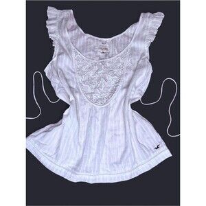 Hollister Y2K Boho Blouse Sheer Women’s Size S Vintage Lace Ruffle Sleeveless